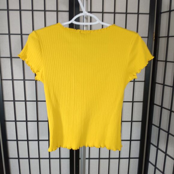 AMBIANCE Yellow Short Sleeve Ribbed Crop Women's Pullover Blouse XL - Picture 6 of 6
